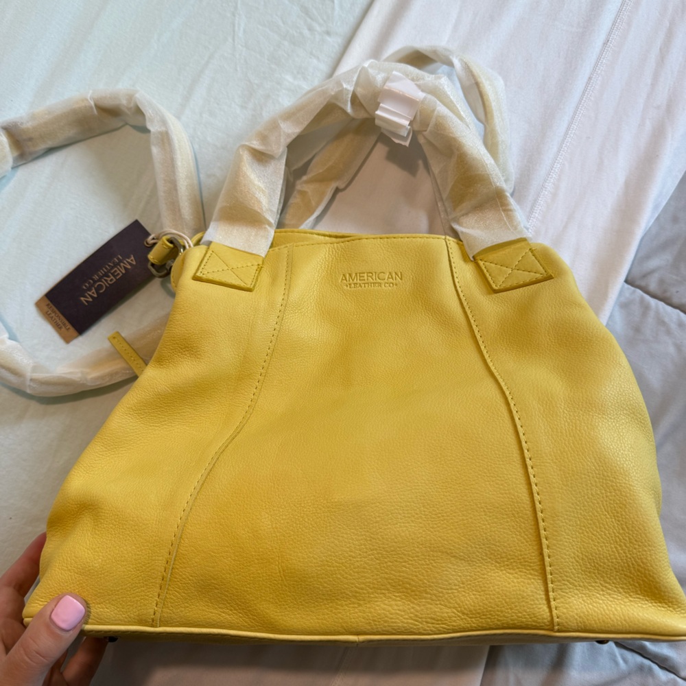 NWT American Leather Co. Yellow Triple Entry Satchel